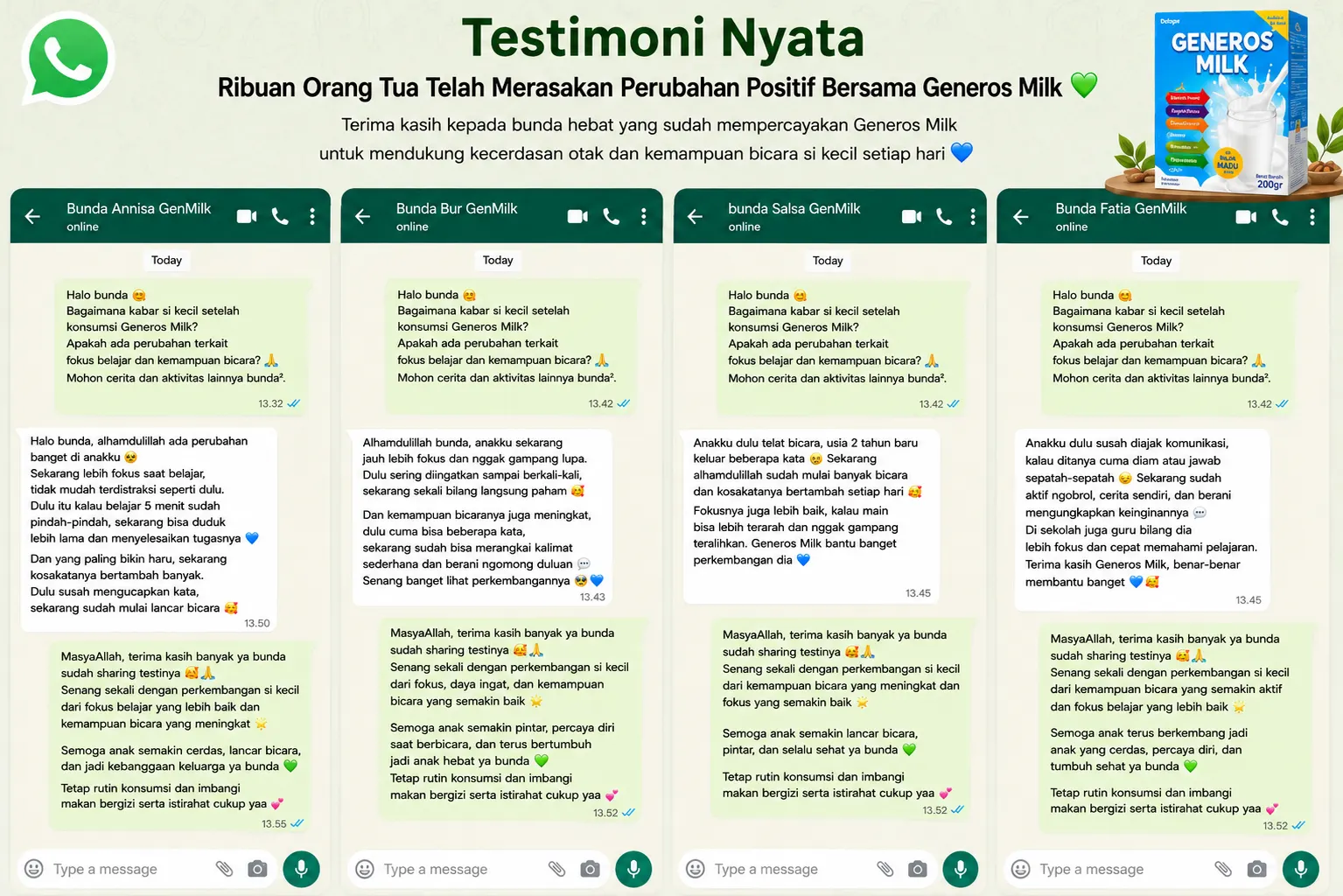 Testimoni nyata orang tua yang anaknya sudah konsumsi Generos Milk