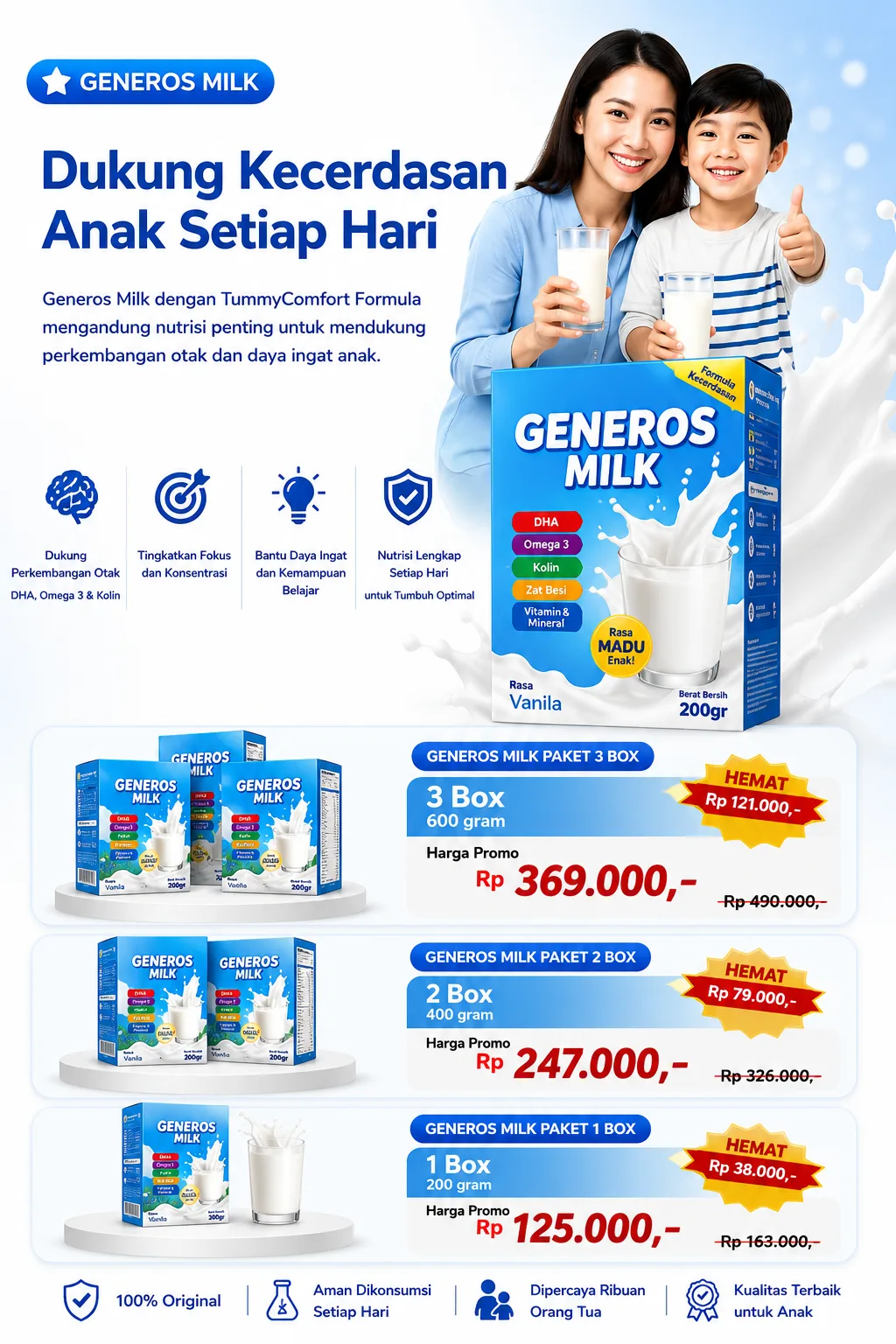 Harga promo Generos Milk paket 1, 2, 3 box